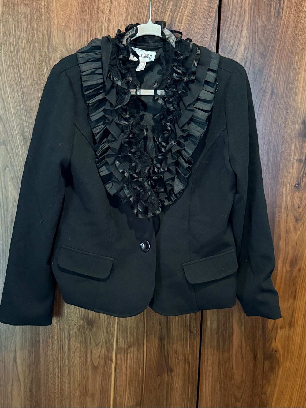 Joseph Ribkoff Black Ruffle Collar Blazer Sz 14